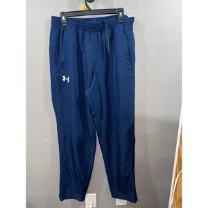 Men’s Large Under Armour Blue Pants Mesh Lined Drawstring Loose Zip Pocket